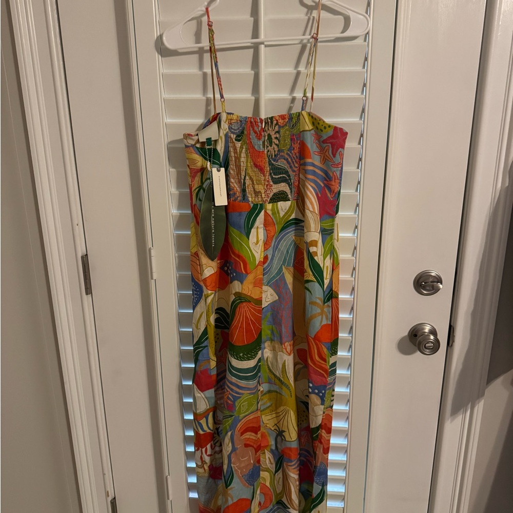 FARM Rio Linen sleeveless sweat heart slim midi dress in ocean view multicolor - Picture 5 of 9